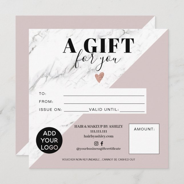 Marmorblock Rose Viereckiges Geschenkzertifikat (Vorne/Hinten)