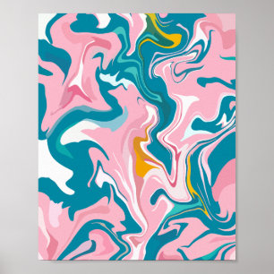 Marmordesign mit rosa und Aquamarin Poster