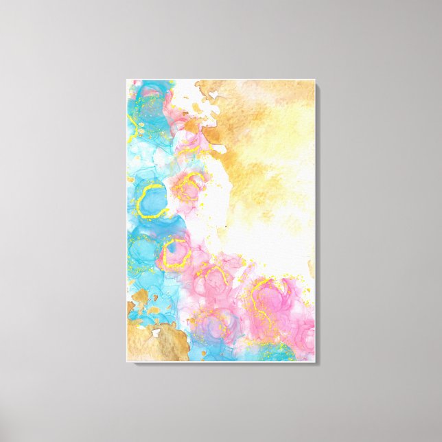 Marmordruck in hellrosa blauen Goldtönen Leinwanddruck (Vorderseite)