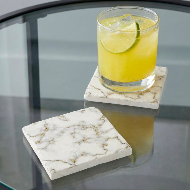 Marmoreffekt Gold und Weiß Steinuntersetzer (Marble effect gold and white stone coaster.)