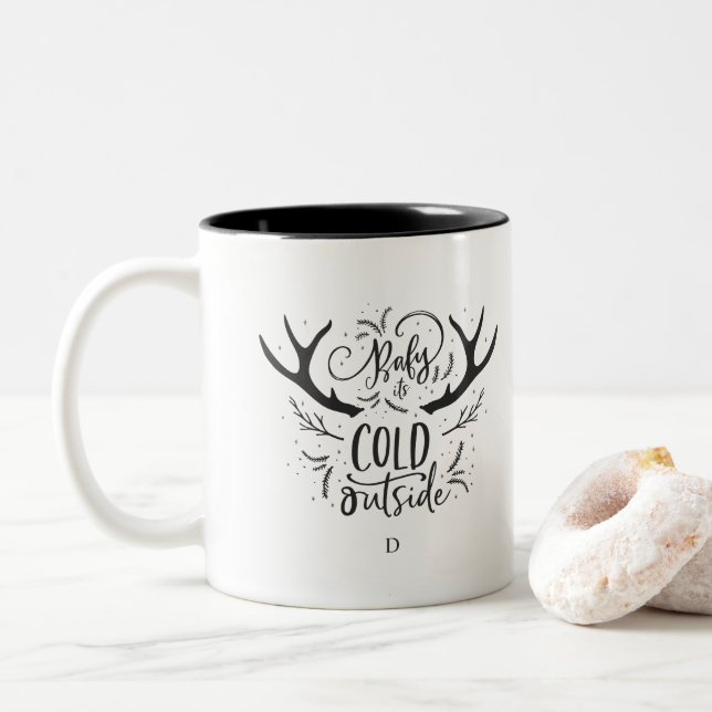 Marmorfarbenkrastermonogramm Zweifarbige Tasse (Mit Donut)