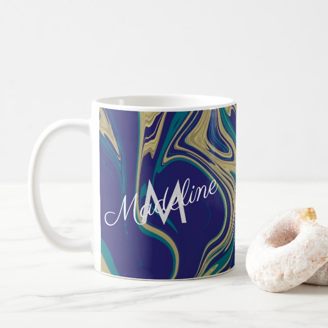 Marmorflüssige Imitate Gold Blue Greenish Mit Mono Kaffeetasse (Mit Donut)
