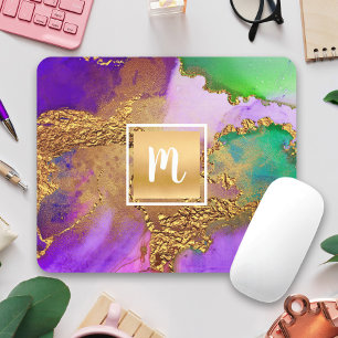 Marmorgold lila Aquarellgold Mousepad