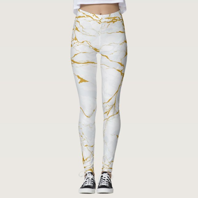 Marmorgoldene Textur Nahtloses Muster Leggings (Vorderseite)