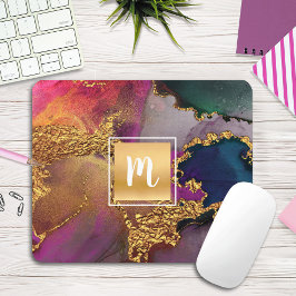 Marmorgoldfarben, lila blaugrün, Monogramm Mousepad
