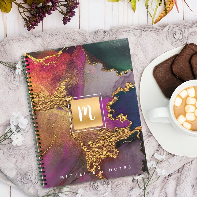 Marmorgoldfarben, lila blaugrün, Monogramm Notizbuch (Von Creator hochgeladen)