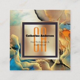 Marmorgoldfarben, Orange, Monogramm Quadratische Visitenkarte