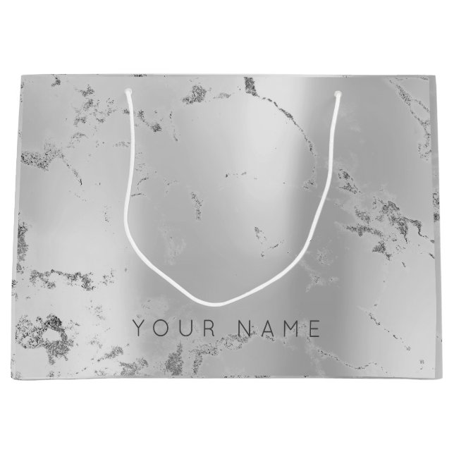 Marmorgraue Metallic Steel Lux Abstrakt Silver Große Geschenktüte (Vorderseite)