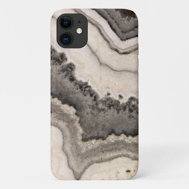 Marmorgraue Schwarz-weiße Edelsteine Case-Mate iPhone Hülle (Rückseite)