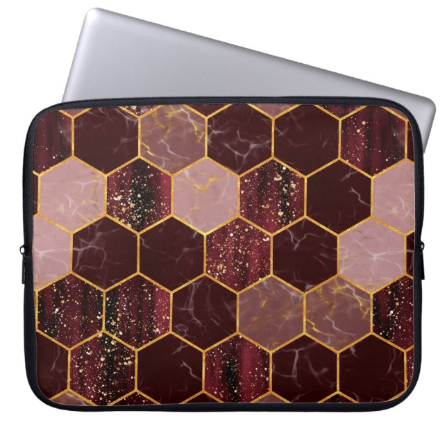 Marmorhexagon nahtlose Textur mit Gold Laptopschutzhülle (Vorderseite)