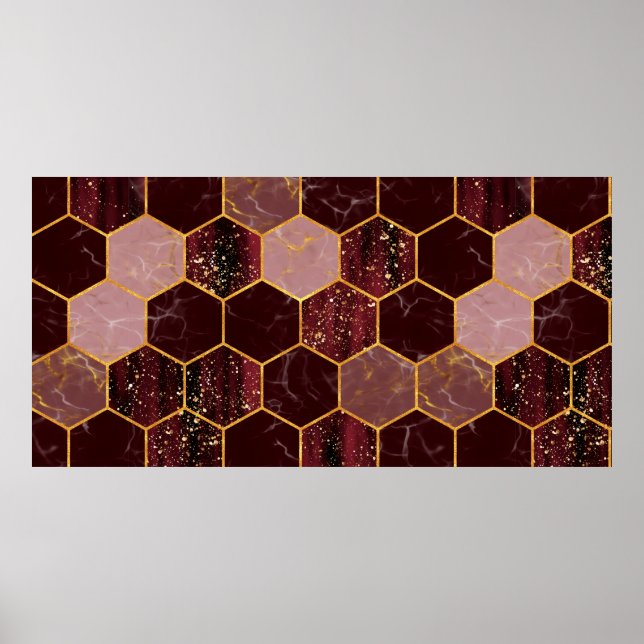 Marmorhexagon nahtlose Textur mit Gold Poster (Vorne)