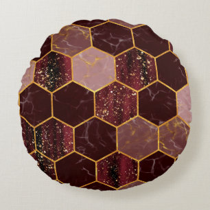 Marmorhexagon nahtlose Textur mit Gold Rundes Kissen
