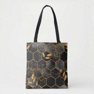 Marmorhexagon nahtlose Textur mit goldenen Blätter