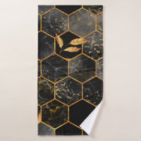Marmorhexagon nahtlose Textur mit goldenen Blätter