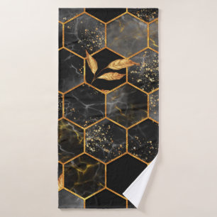 Marmorhexagon nahtlose Textur mit goldenen Blätter Badehandtuch