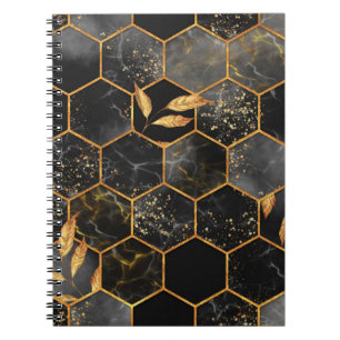 Marmorhexagon nahtlose Textur mit goldenen Blätter Notizblock