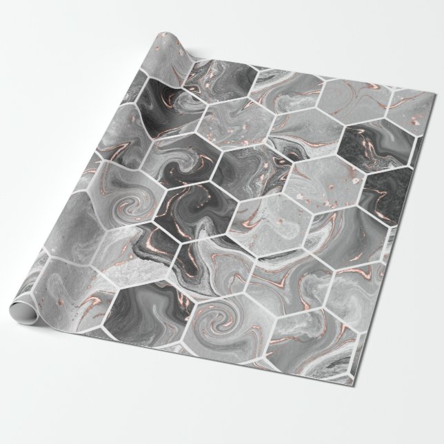 Marmorhexagon nahtlose Textur mit Goldmuster Geschenkpapier (Ungerollt)