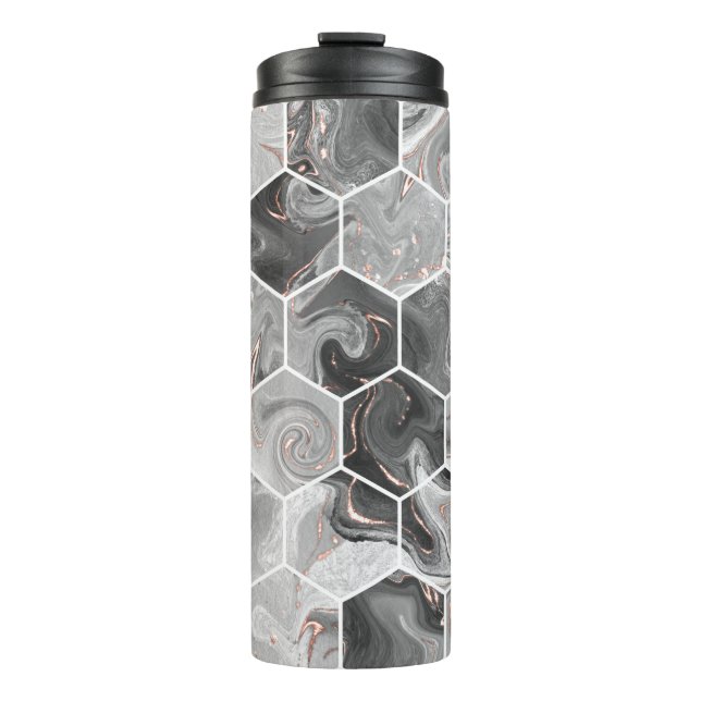Marmorhexagon nahtlose Textur mit Goldmuster Thermosbecher (Vorderseite)