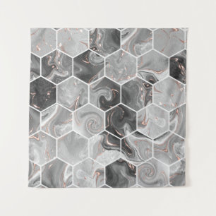 Marmorhexagon nahtlose Textur mit Goldmuster Wandteppich