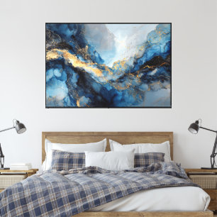 Marmorierte Blaue und Goldadern-Abstraktleinwand Leinwanddruck