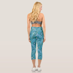 Marmorierte Blues Abstrakt Hochwaldkraut Capri Leggings