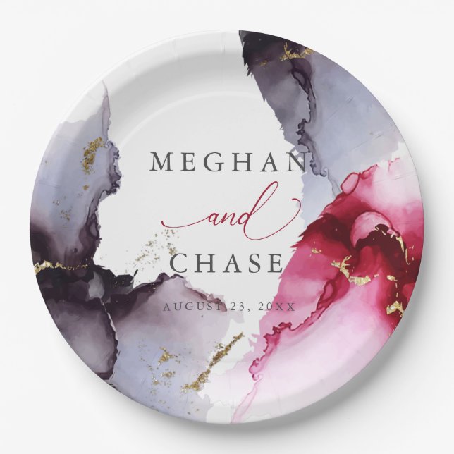 Marmorierte Crimson- und Amethyst-Papierplatte Pappteller (Vorderseite)