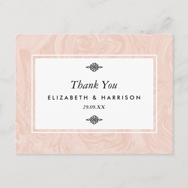 Marmorierte Rose Elegant Vintage Wedding Danke Postkarte (Vorderseite)