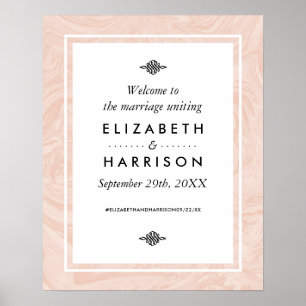 Marmorierte Rose Elegante Vintage Hochzeit Willkom Poster