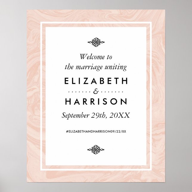 Marmorierte Rose Elegante Vintage Hochzeit Willkom Poster (Vorne)