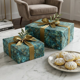 Marmorierte Teal Türkis Faux Gold Achat Kunst Must Geschenkpapier