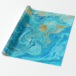 Marmoriertes blaues und goldenes abstraktes Hinter Geschenkpapier