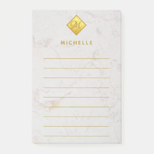 Marmoriertes Gold Monogramm Goldener Name Weiß Post-it Klebezettel