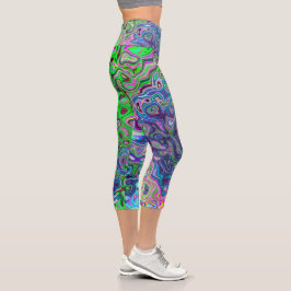 Marmorkalkgrün und Lila Abstrakter Retrowirbel Capri Leggings