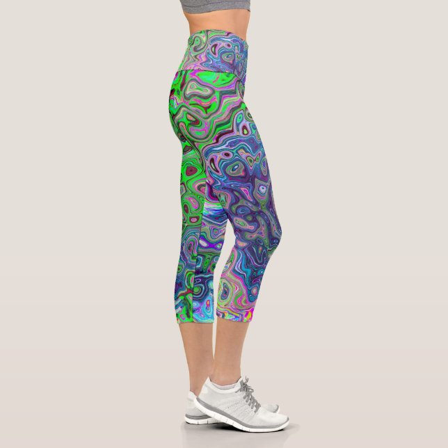 Marmorkalkgrün und Lila Abstrakter Retrowirbel Capri Leggings (Rechts)