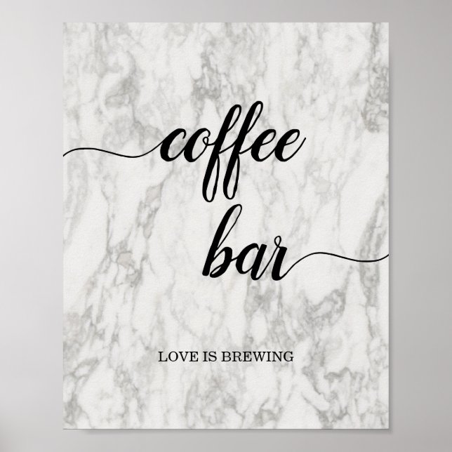 Marmorkalligrafie Script Coffee Bar Wedding Sign Poster (Vorne)