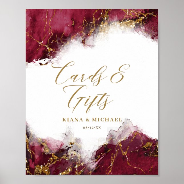 Marmorkarten & Geschenke Burgundy Gold ID644 Glitz Poster (Vorne)