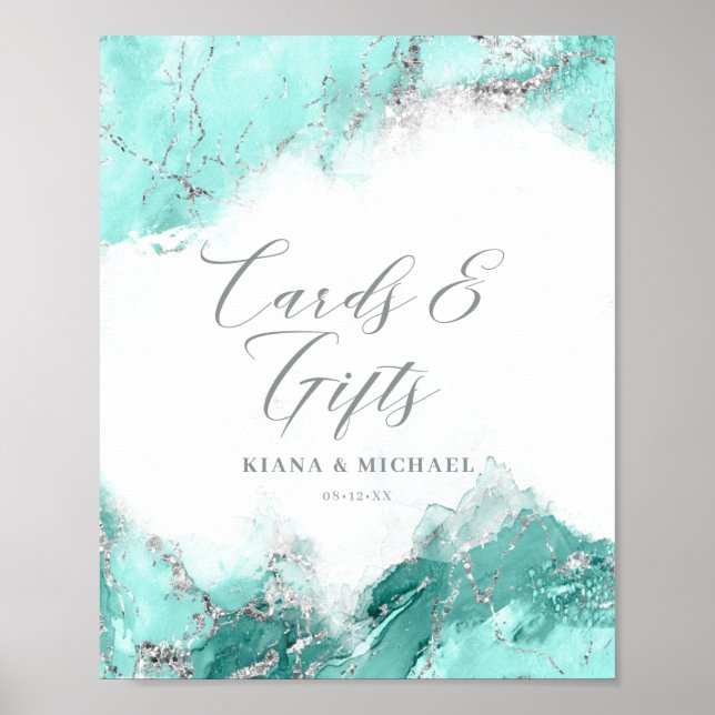 Marmorkarten und Geschenke Aquamarin Silver ID644  Poster (Vorne)