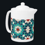 Marmormarmor, marokkanisches Mosaik, Aquamarin<br><div class="desc">Marmormosaikmuster aus marokkanischem Marmor,  aquamarin,  weiß und rot,  mit goldenen Imitaten.</div>