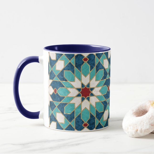 Marmormarmor, marokkanisches Mosaik, Aquamarin Tasse (Mit Donut)