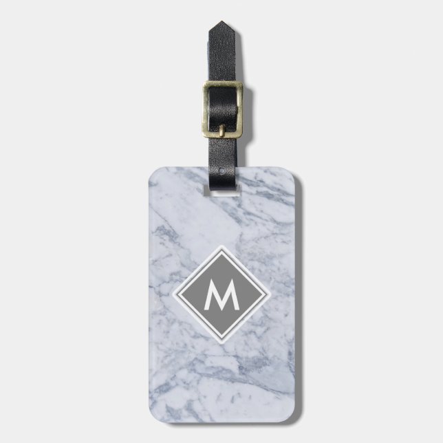 Marmormonogramm Gepäckstück mit Lederband Gepäckanhänger (Vorderseite vertikal)