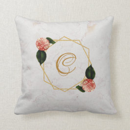 Marmormonogramm Gold Pink Kamelie Blumengeometrie Kissen