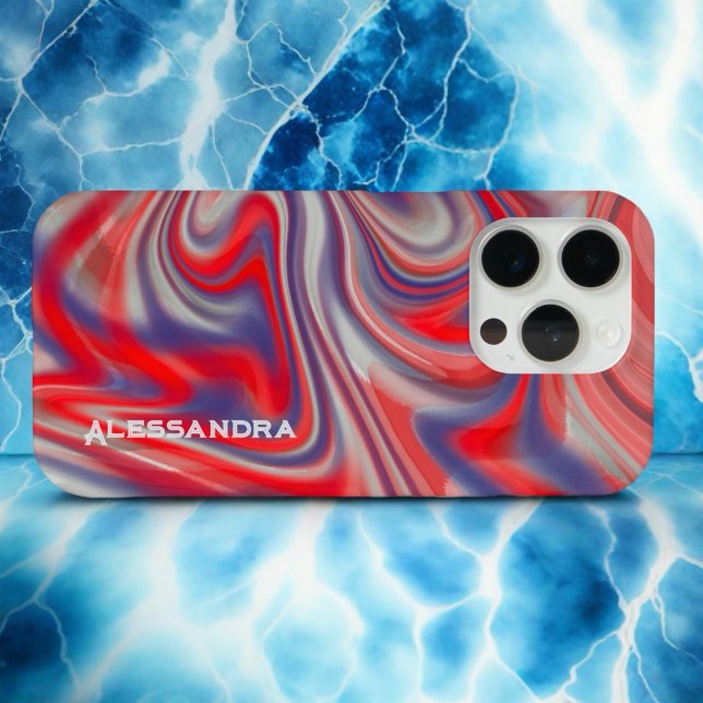 Marmormonogramm, rot-grau, abstrakter Swirl Case-Mate iPhone Hülle (Von Creator hochgeladen)