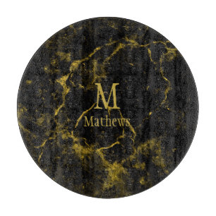 Marmormonogramm Schwarzes Gold 12" Schneidebrett