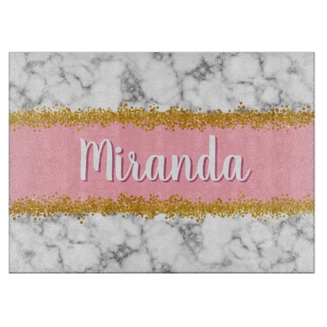 Marmormuster auf Rosa mit Gold-Glitzer Schneidebrett (Vorderseite)