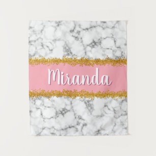 Marmormuster auf Rosa mit Gold-Glitzer Wandteppich