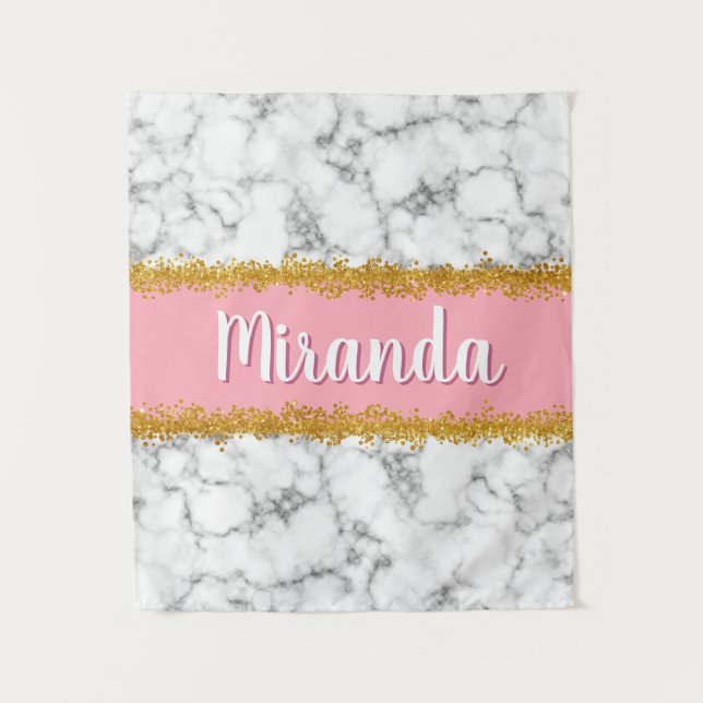 Marmormuster auf Rosa mit Gold-Glitzer Wandteppich (Vorderseite)