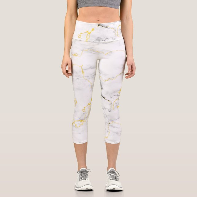Marmormuster aus weißer Goldfolie Capri Leggings (Vorderseite)