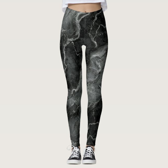 Marmormuster in Schwarz und Grau Leggings (Vorderseite)