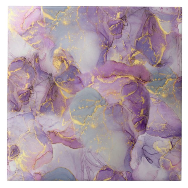 Marmormuster von Pastel Lilac, Blau und Gold Glitz Fliese (Vorderseite)