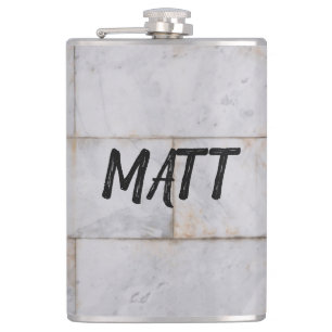 Marmormuster weiß und braun Keramik Graustein Flachmann